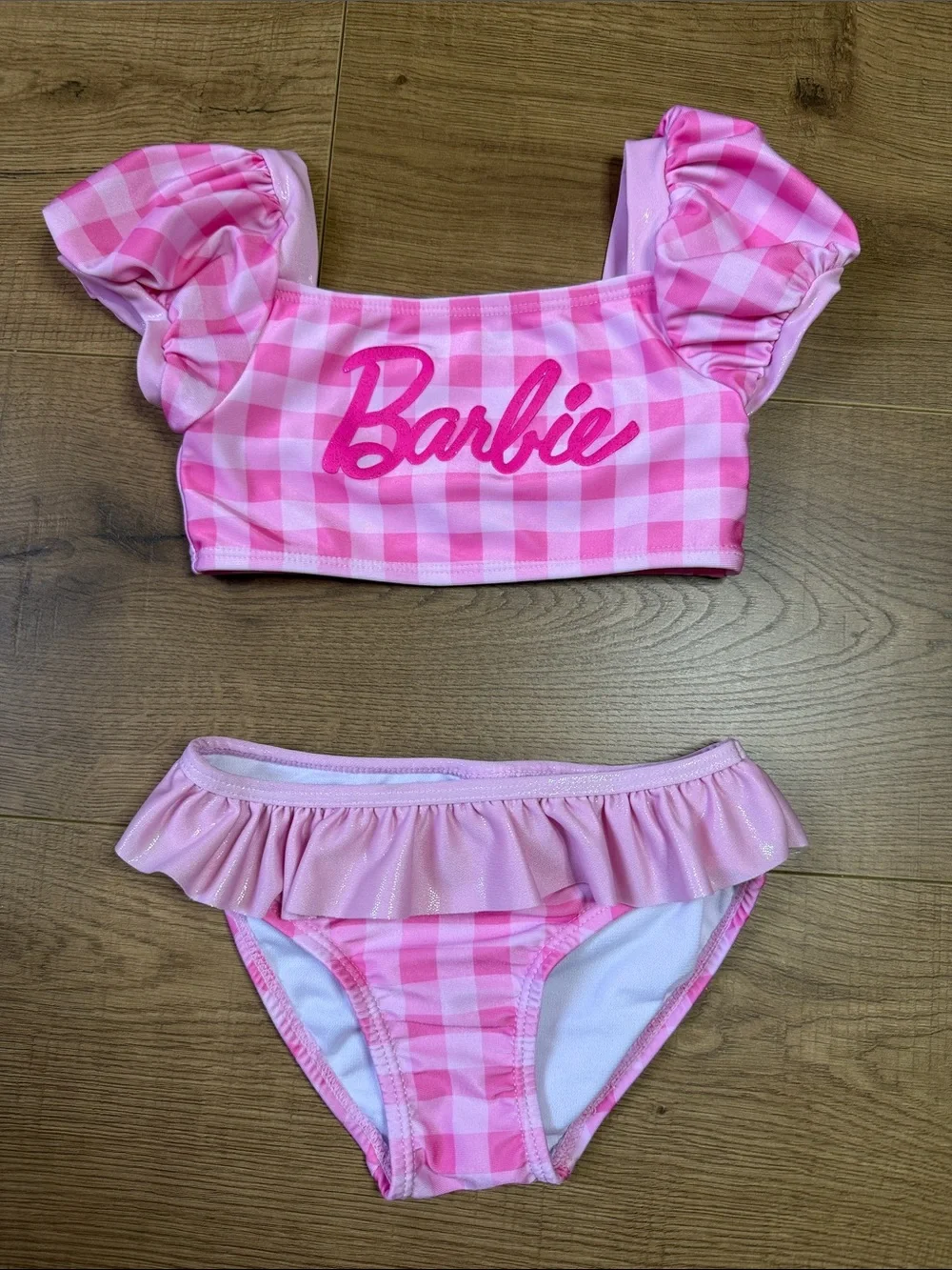 Barbie Pink Gingham Ruffle Two-Piece Swim Set